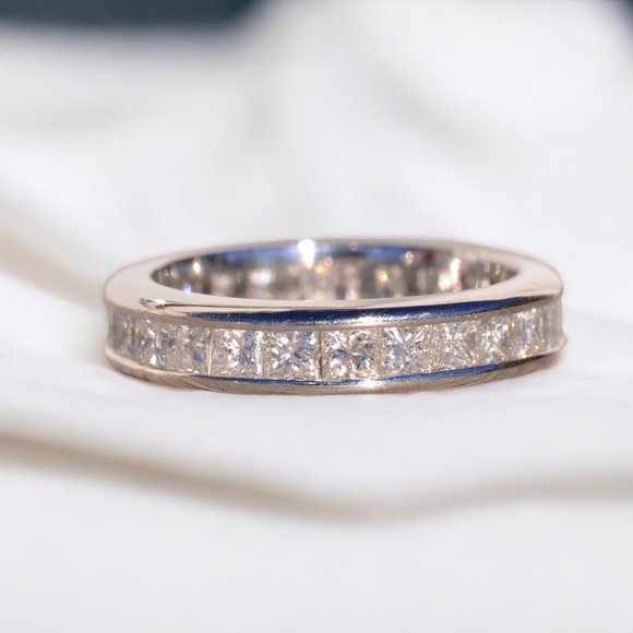 Designer Signed Platinum and Natural Diamond Channel Set Band - Picture 8 of 8